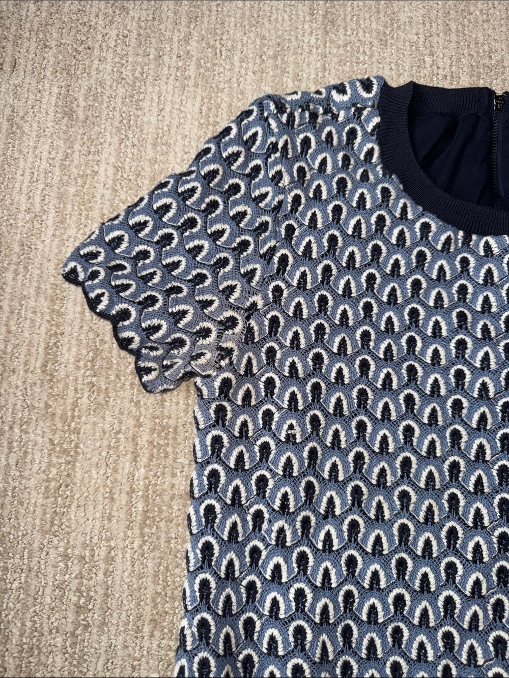 Tory Burch Beverly Dress Women XS Blue Feather Crochet Cotton Lined Mini - Picture 3 of 13